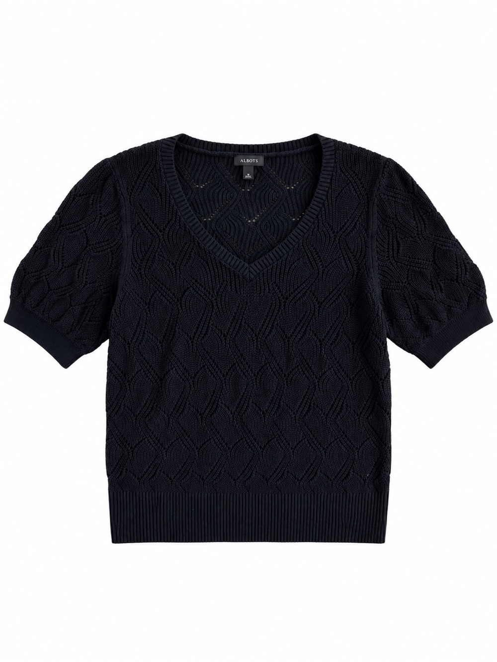 Talbots V-Neck Short Sleeve Sweater Preppy Office Top Black Large